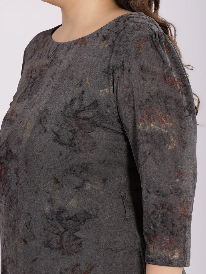 Grey Color Lycra Abstract Print Party Dress For Plus Size Women