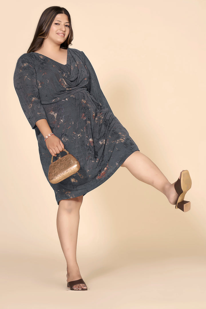 Grey Printed Evening Wear Dress Side Look