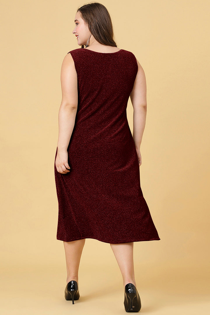 Maroon Color Shimmer Party Wear Long Dress For Women Back Side