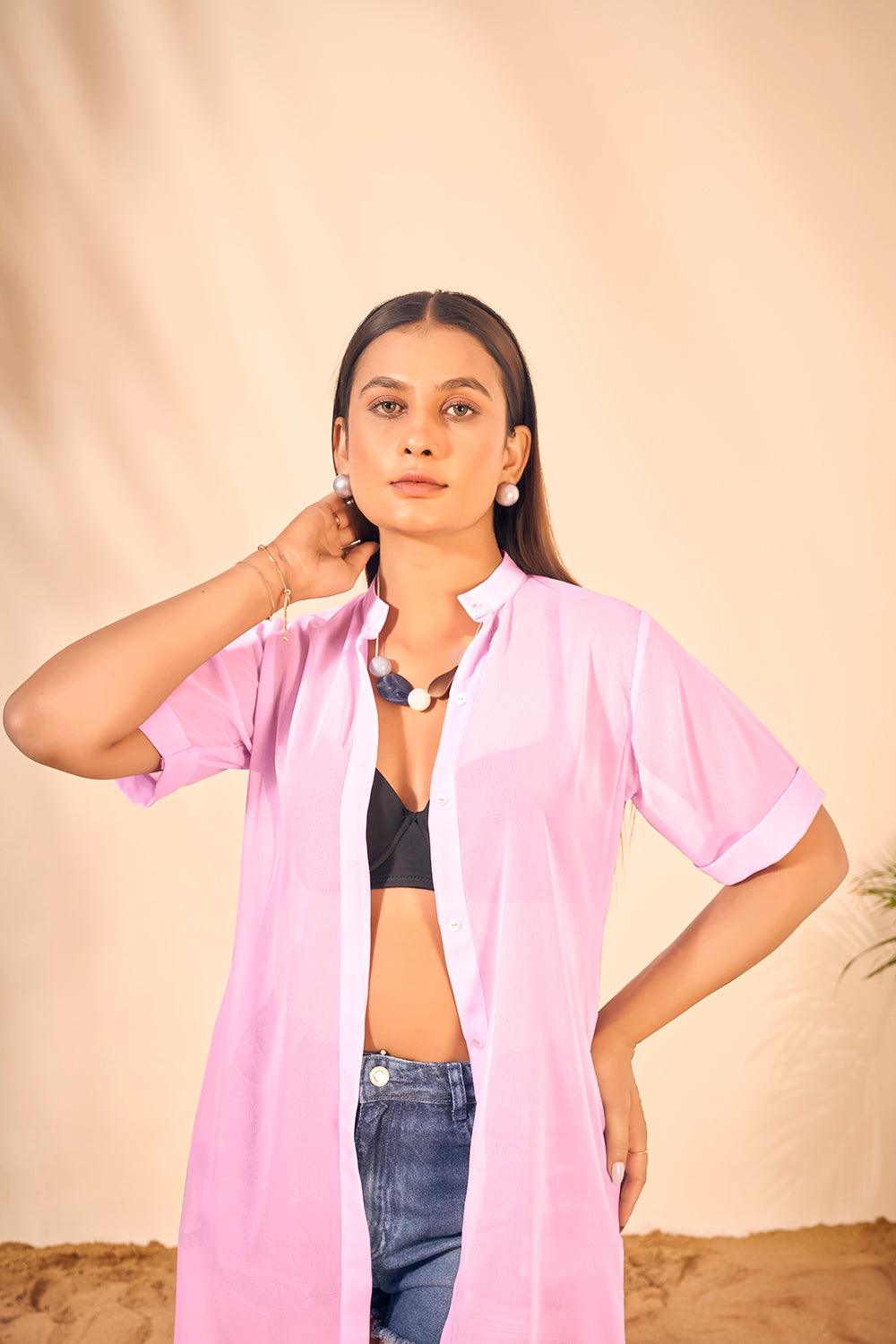 Lavender Shirt Swimwear Cover up for Plus Size