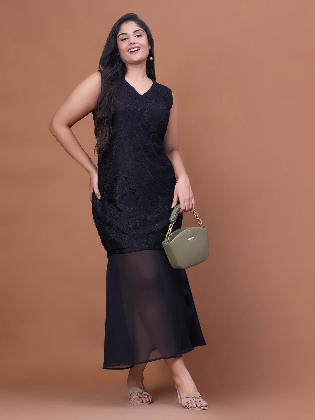 Long Black V-neck Western Party Dress For Women
