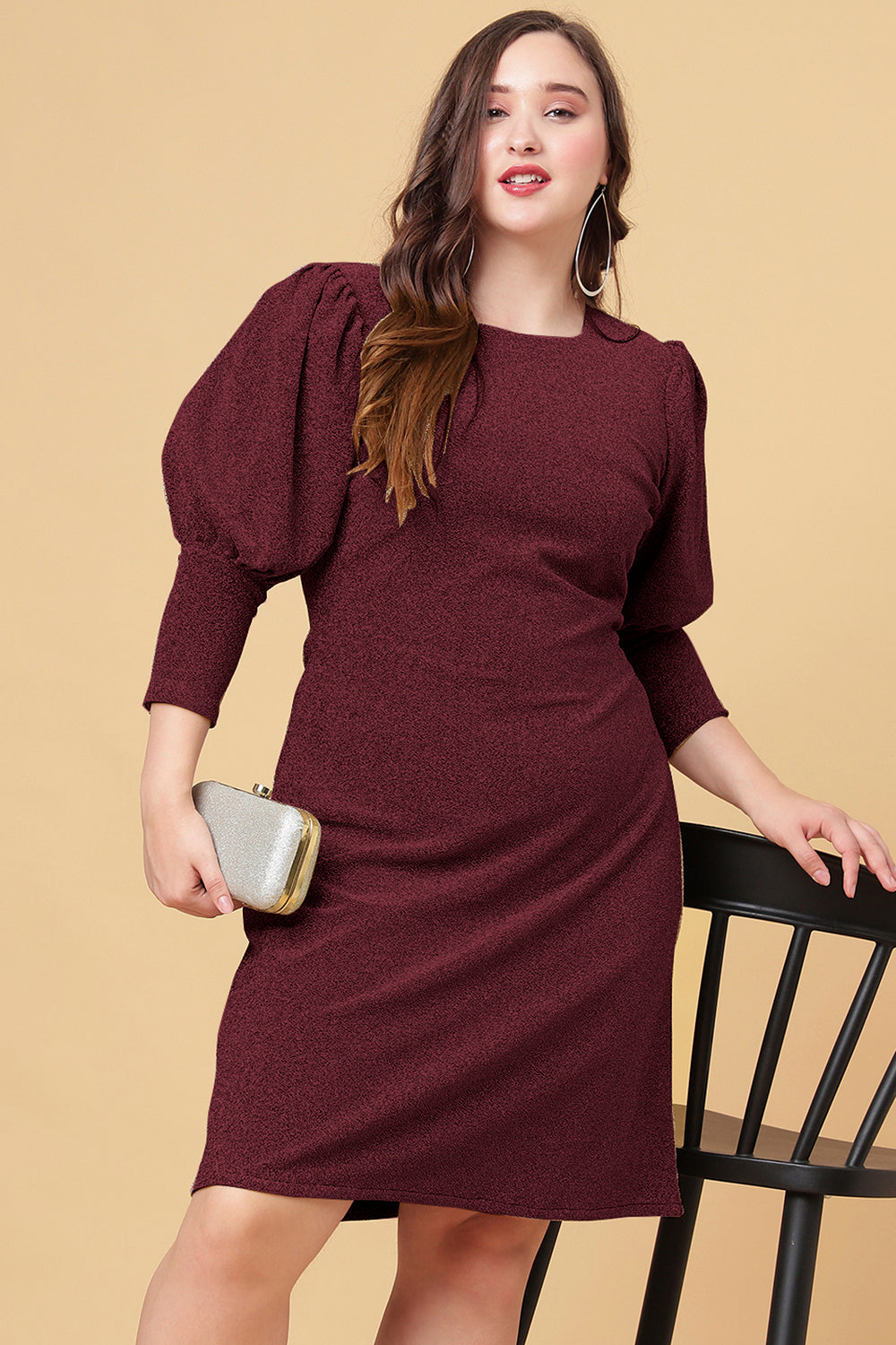 Maroon Party Wear Dress For Plus Size Women
