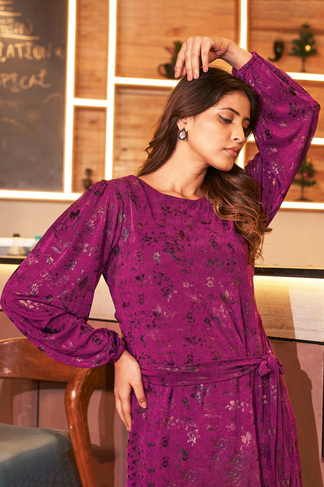 Modern Muse A-Line Dress - Women Round Neck Dress Close Up View