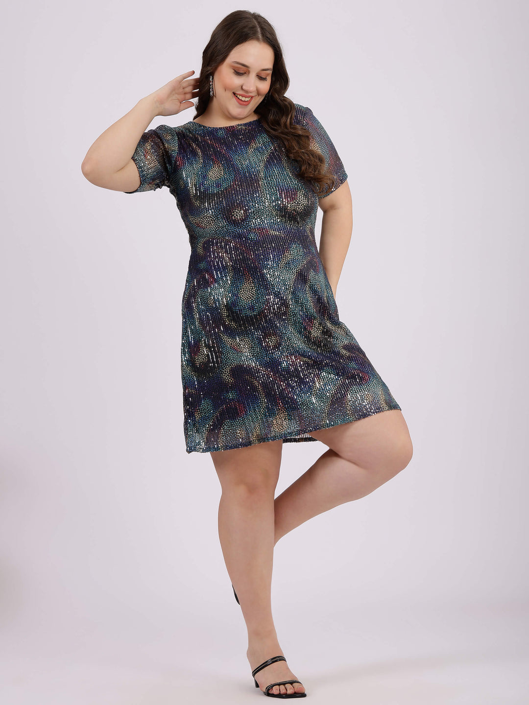 Multi Colour Sequin A Line One Piece Party Dress