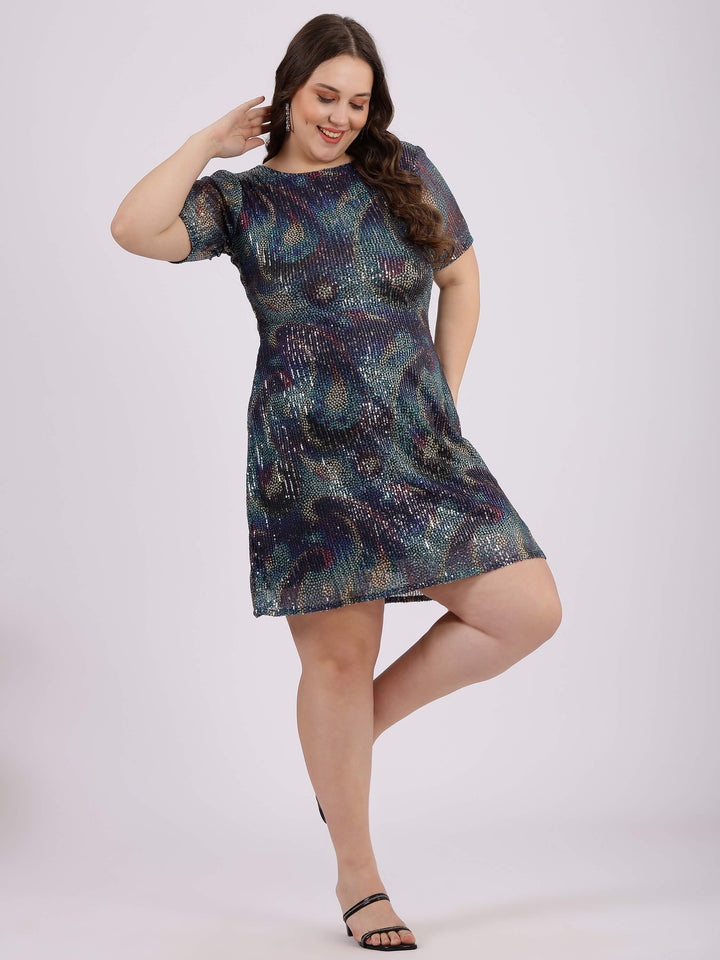 Multi Colour Sequin A Line One Piece Party Dress