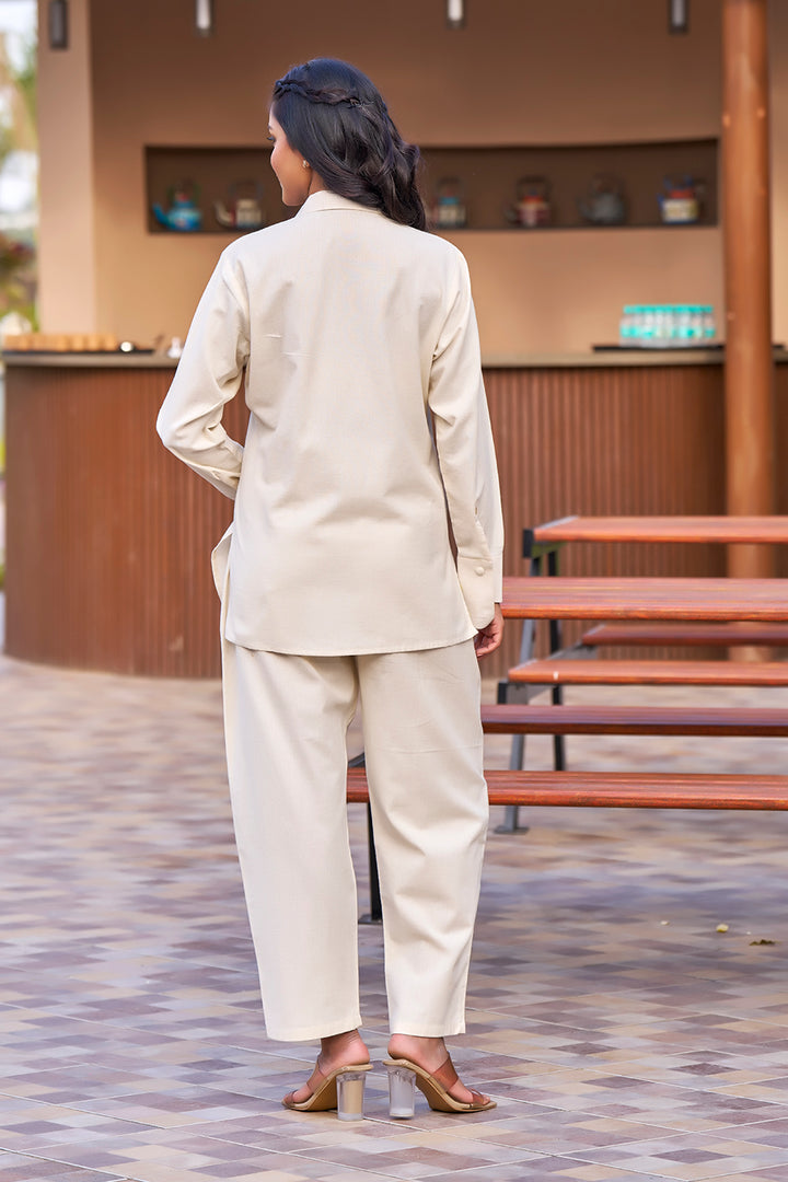 Natural Cotton Off-white Resort Wear Co-ords for Women Backside