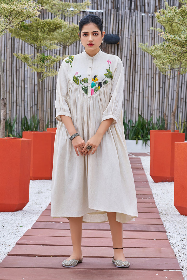 Off white A-line Cotton Dress For Curvy Women With Free Delivery In India