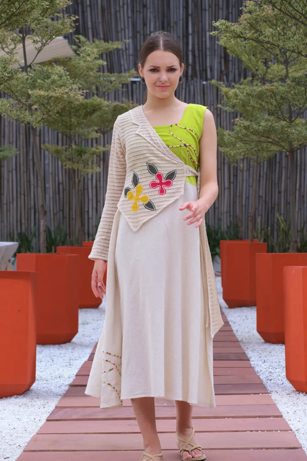 Indo-western dress for ladies with one-shoulder jacket