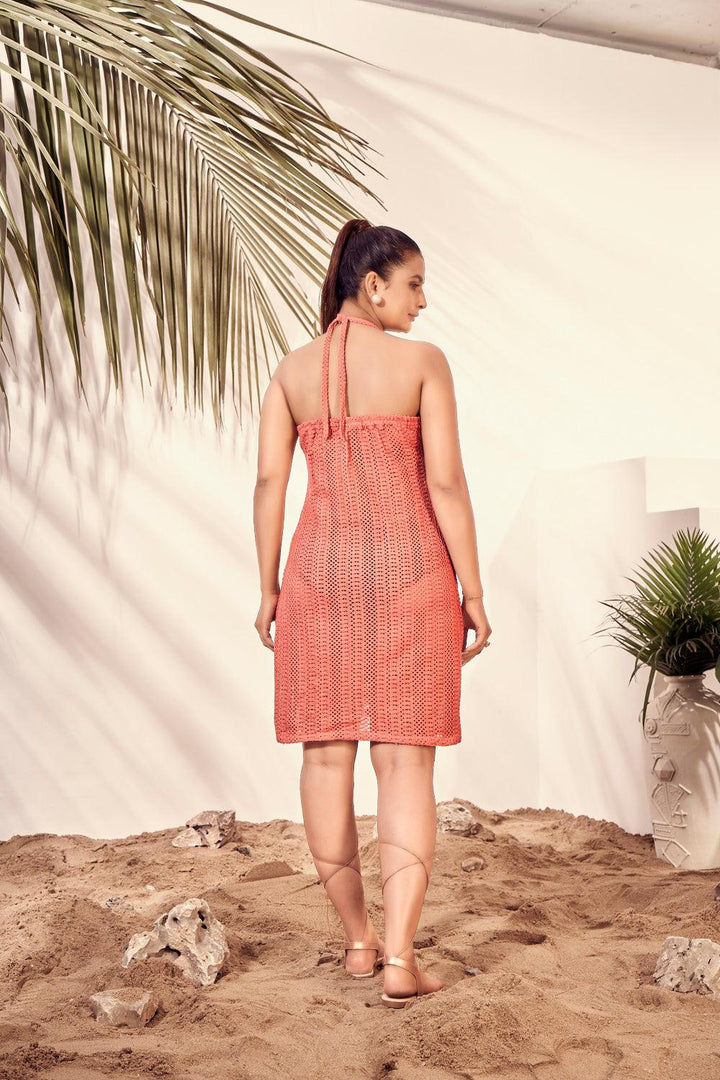 Orange Colro knee length beach cover up for plus