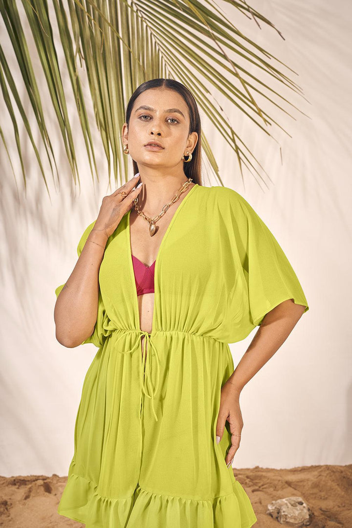 Parrot Green Beachwear Kaftan For Plus Size