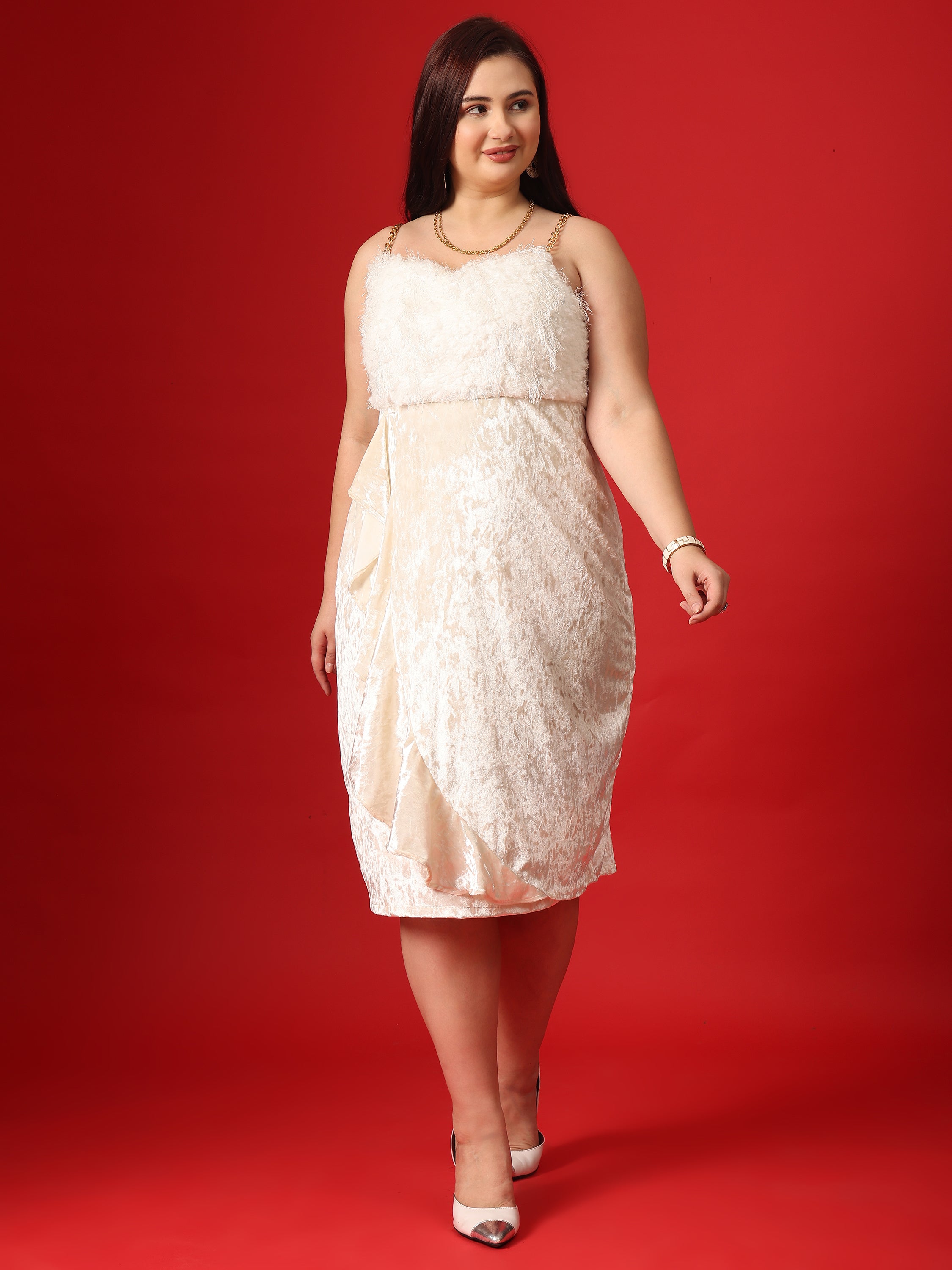 Pearl White Velvet Sleeveless Bodycon Dress