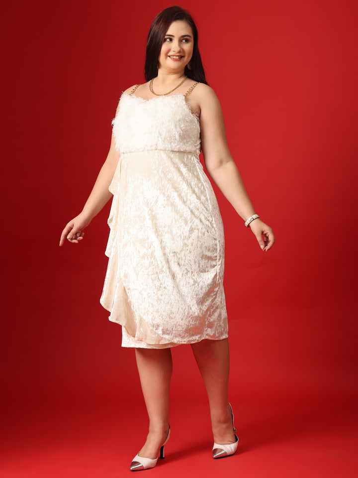 Pearl White Velvet Bodycon Dress For Plus SIze Women