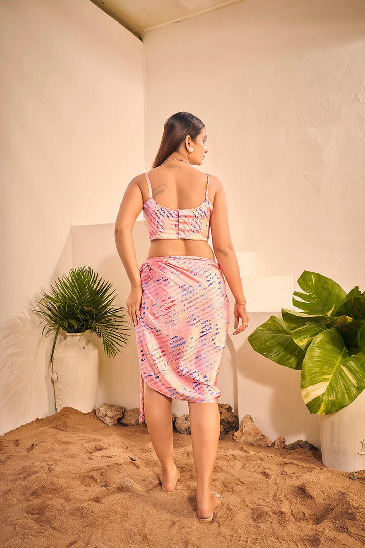 Pink Abstract Printed Sarong Cover up Dress For Beach