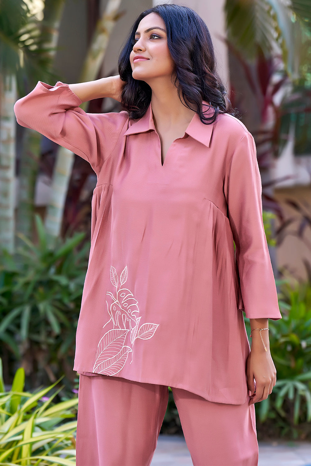 Pink Casual Resort Wear for Women with Embroidery