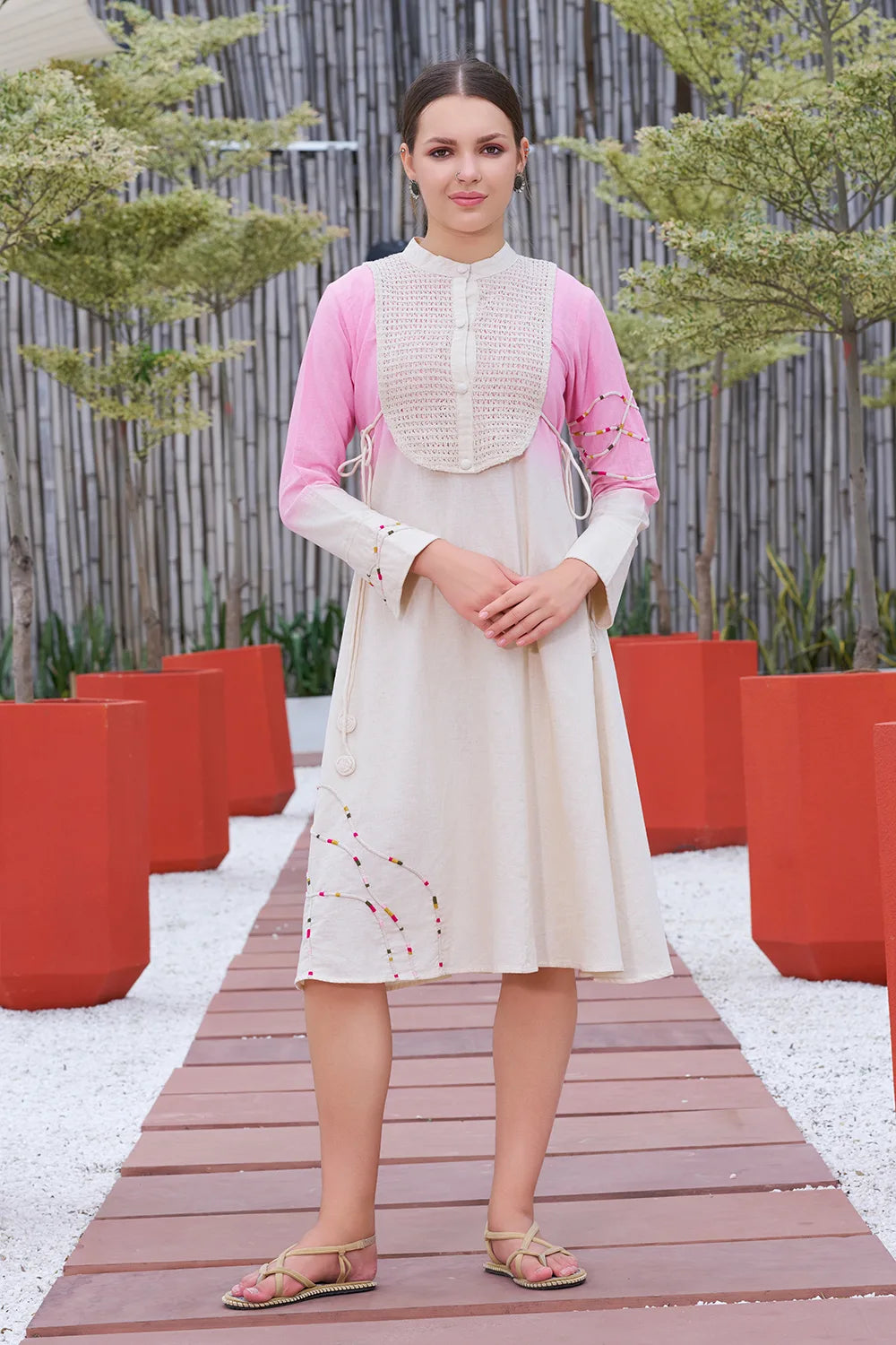 Pink and Ivory A-line Indo-Western dress for ladies Pink and Ivory A-line Indo-Western dress for ladies
