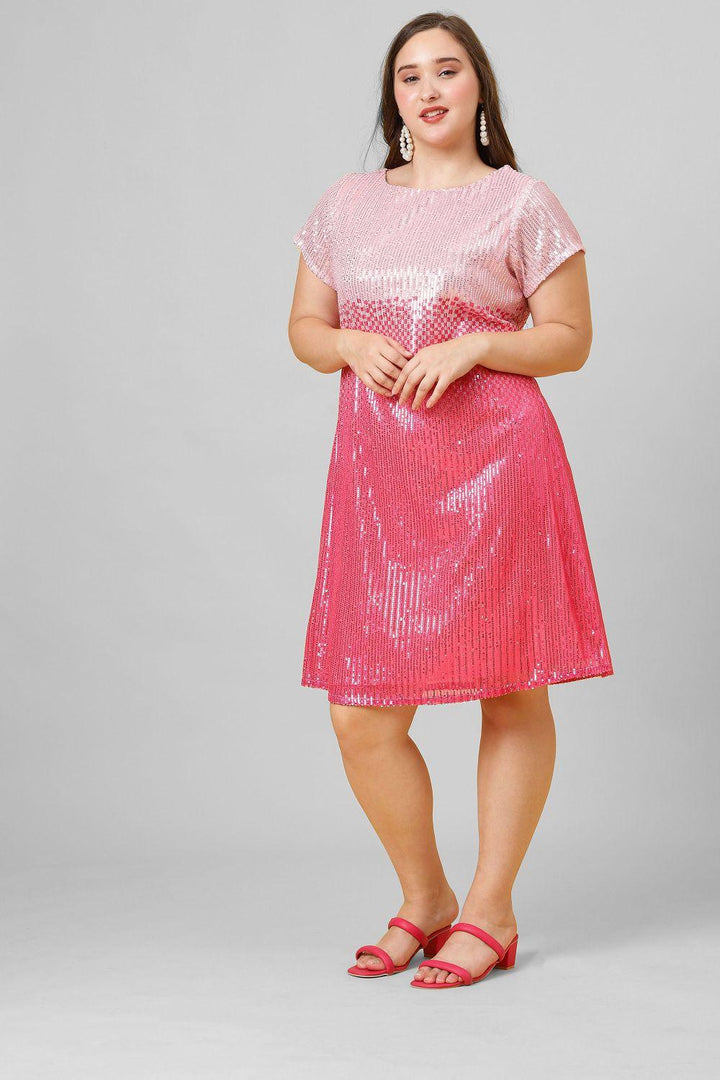 Pink Party Wear Sequin Dress For Plus Size