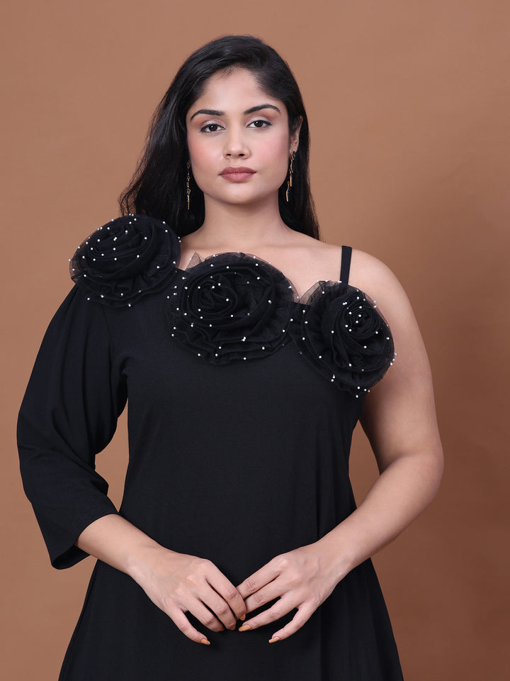 Plus size black off-shoulder western party dress for women