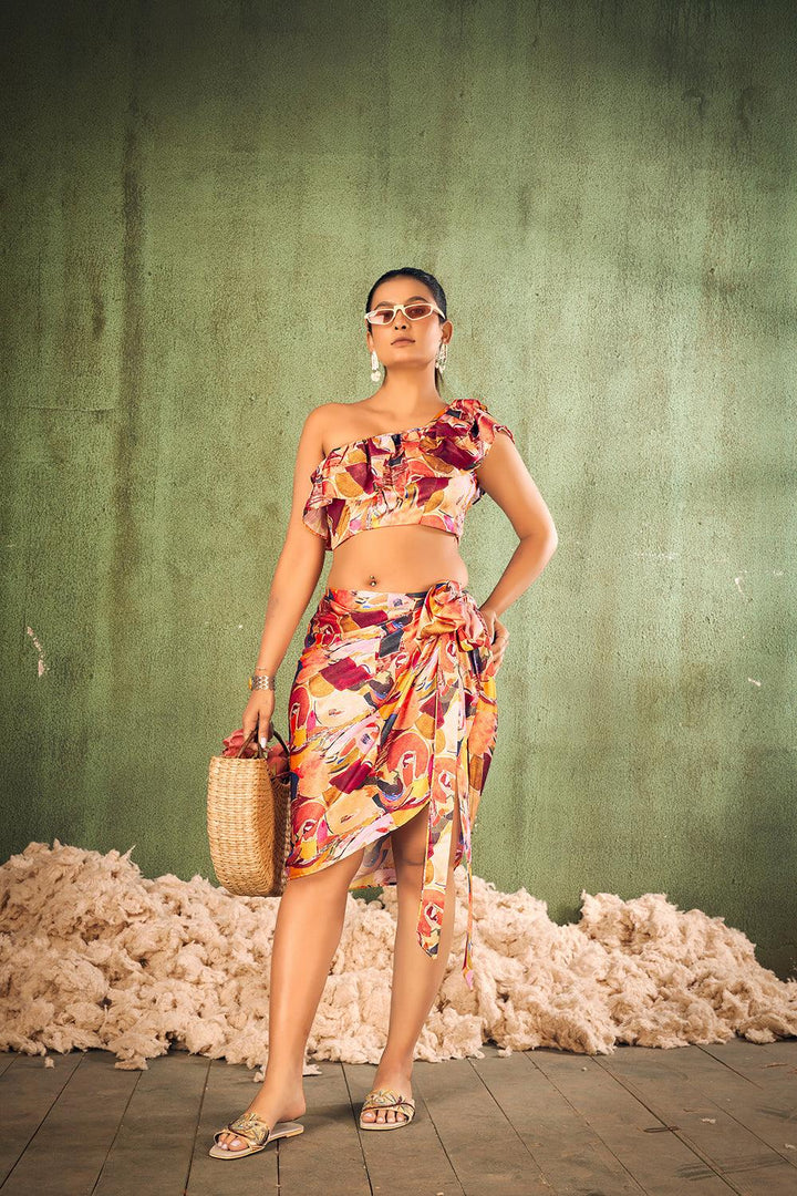 Printed Brown Mid-Rise Sarong For Women