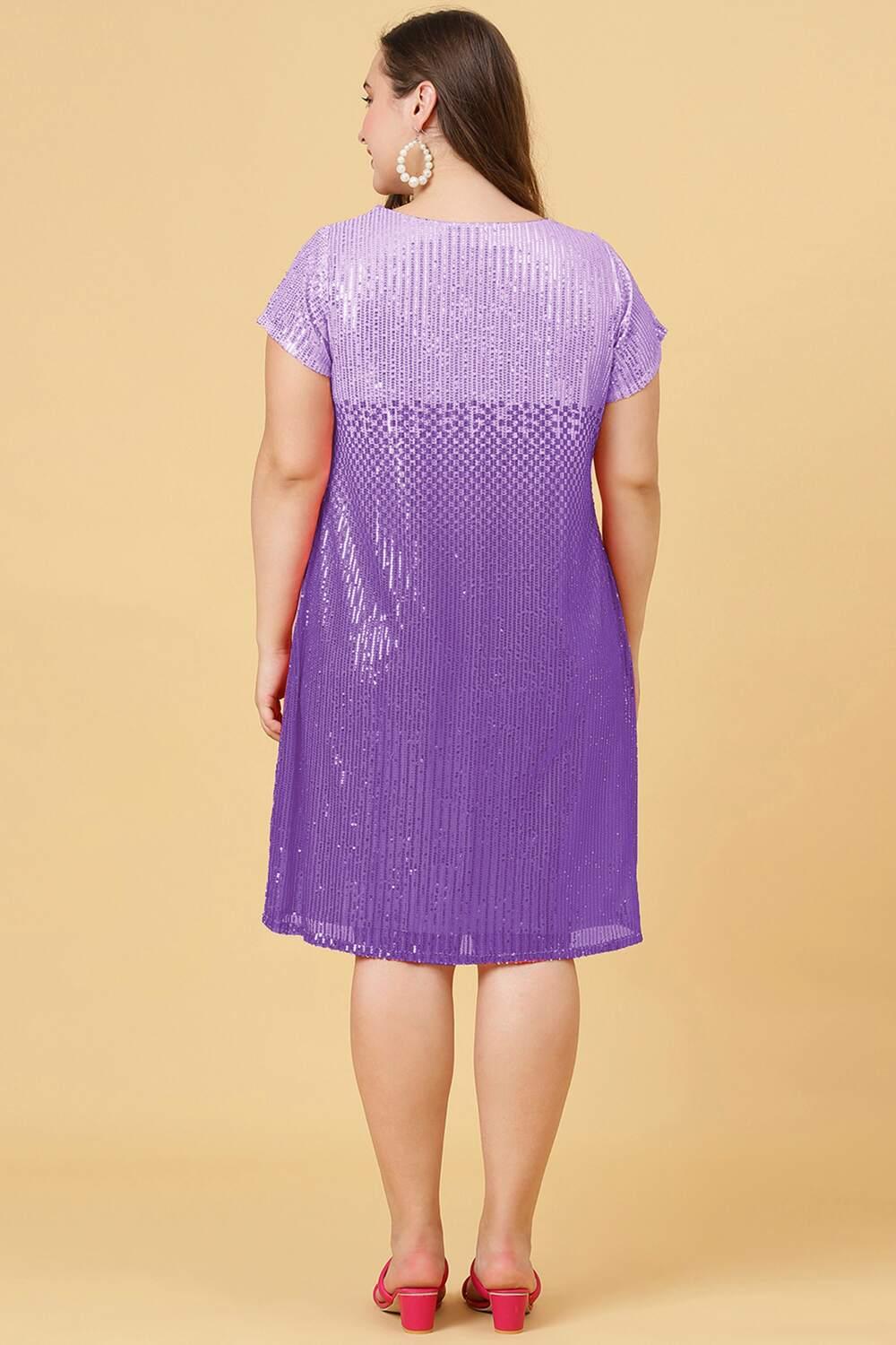Purple Party Wear Sequin Dress Back Side