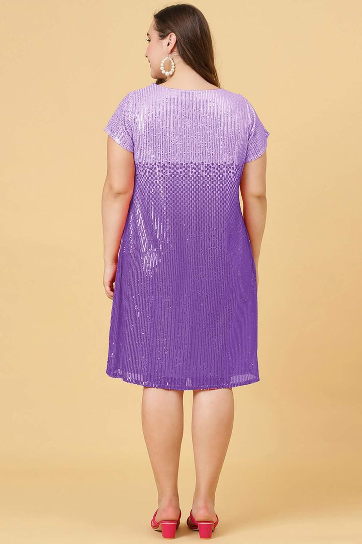 Purple Party Wear Sequin Dress Back Side