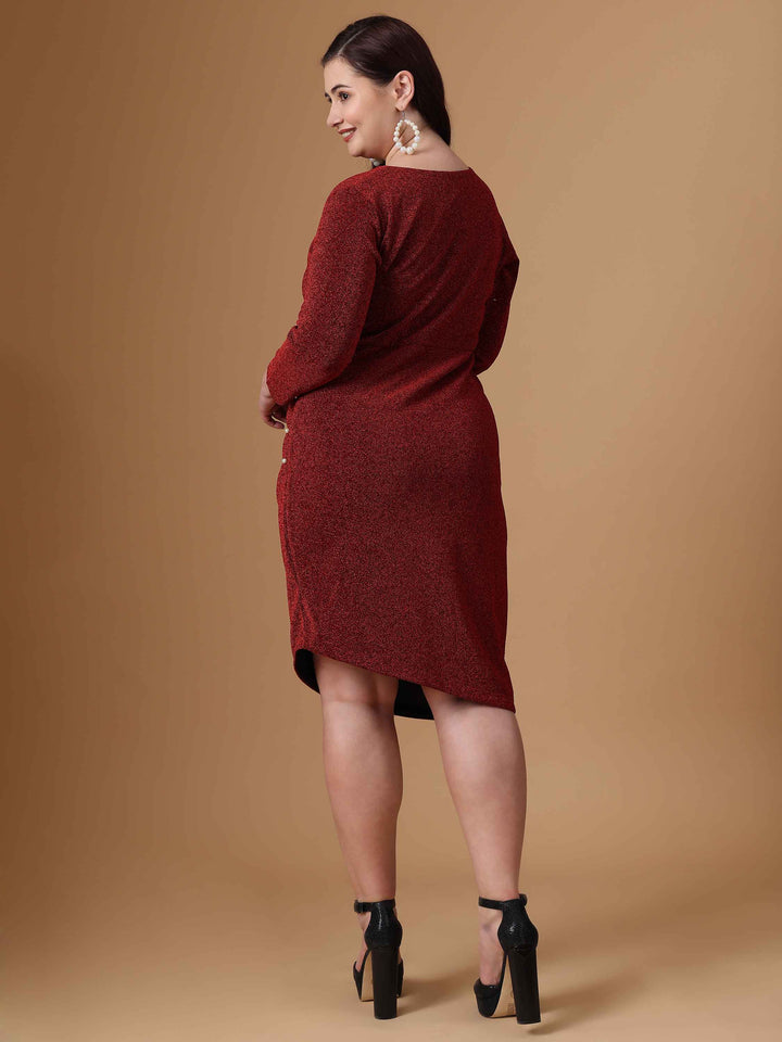Red Asymmetric Knitted Dress Back Side look