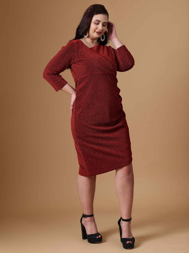 Red Asymmetric Knitted Dress For Plus Size Women