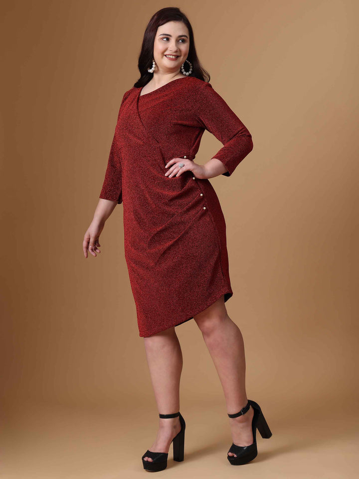 Red Asymmetric Knitted Dress Side look