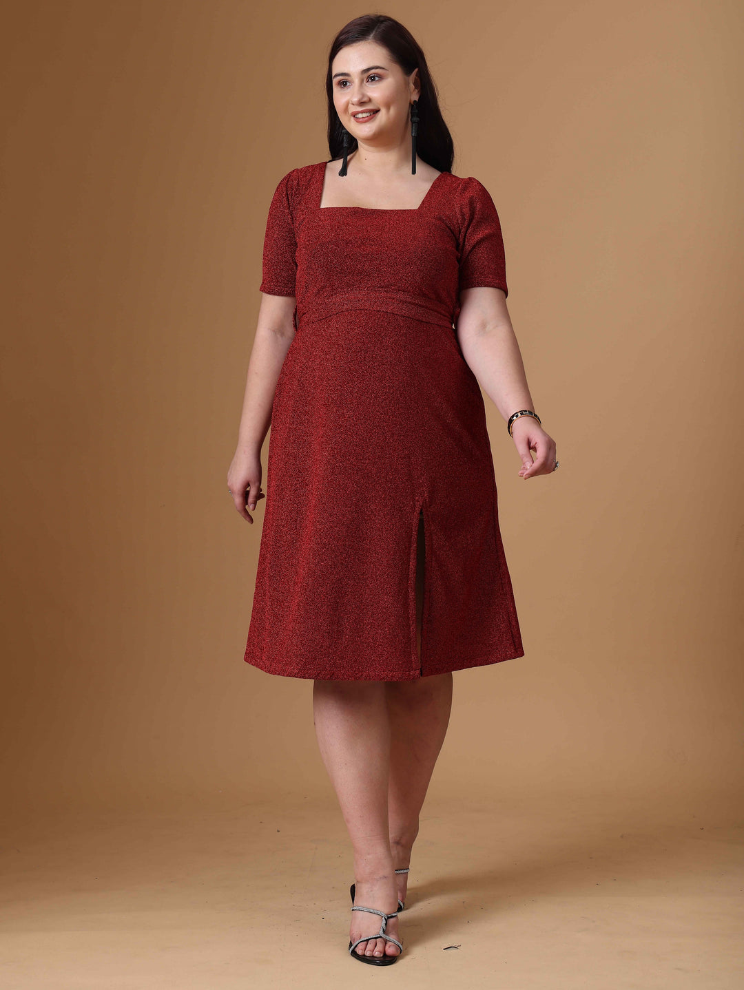 Red Court Neck Party Dress