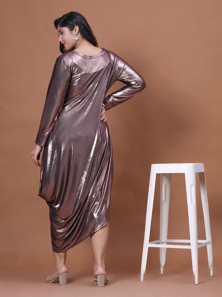 Shimmering Copper Full Sleeve Party Dress for Ladies