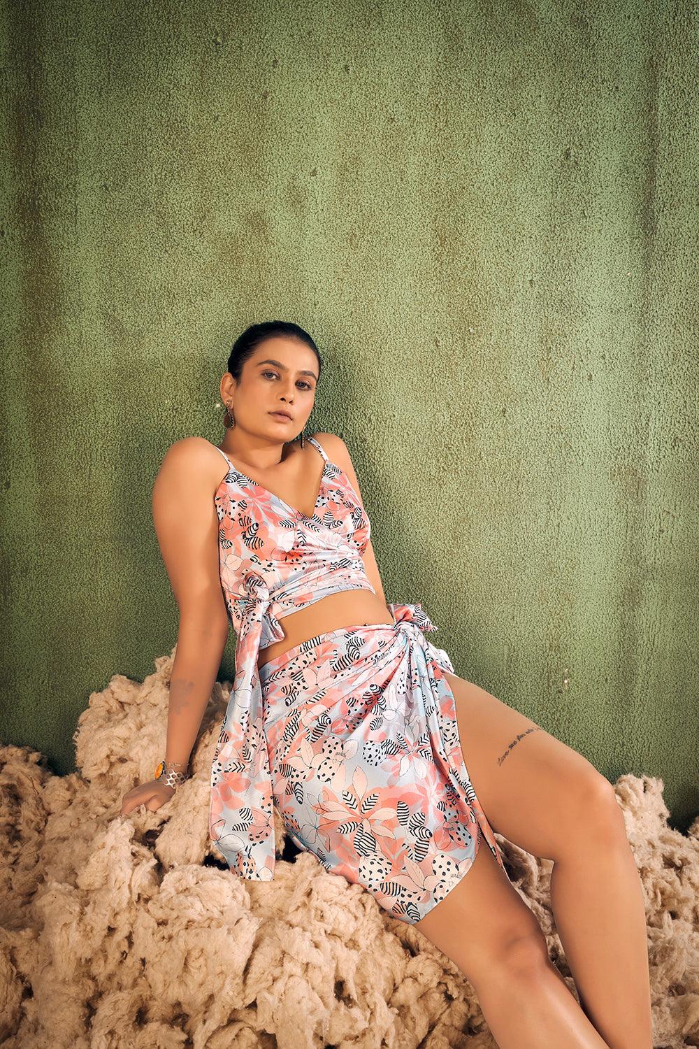 Sky Blue Sarong And Crop Top Beachwear