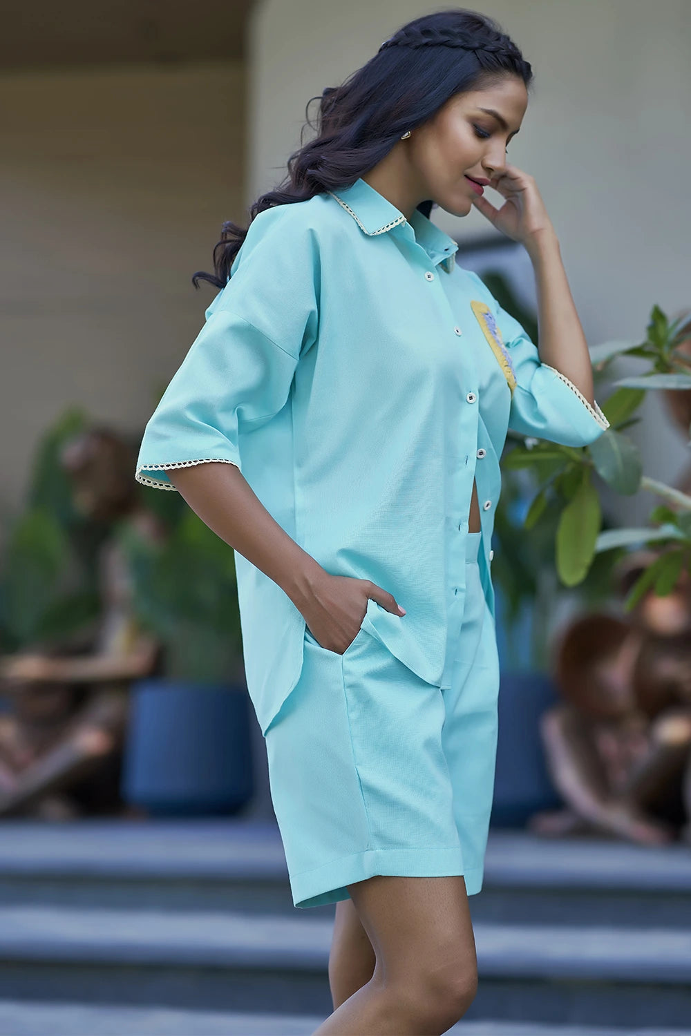Sky blue Short resort casual wear for women
