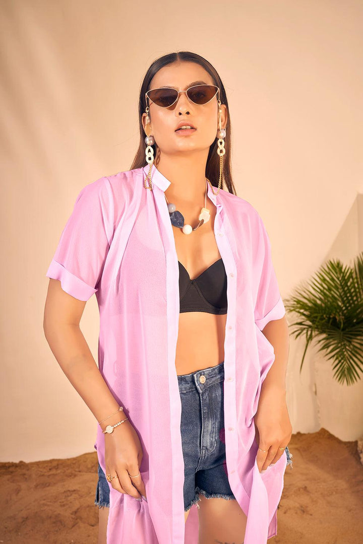 Stylish Lavender Color Shirt Swimwear For Women