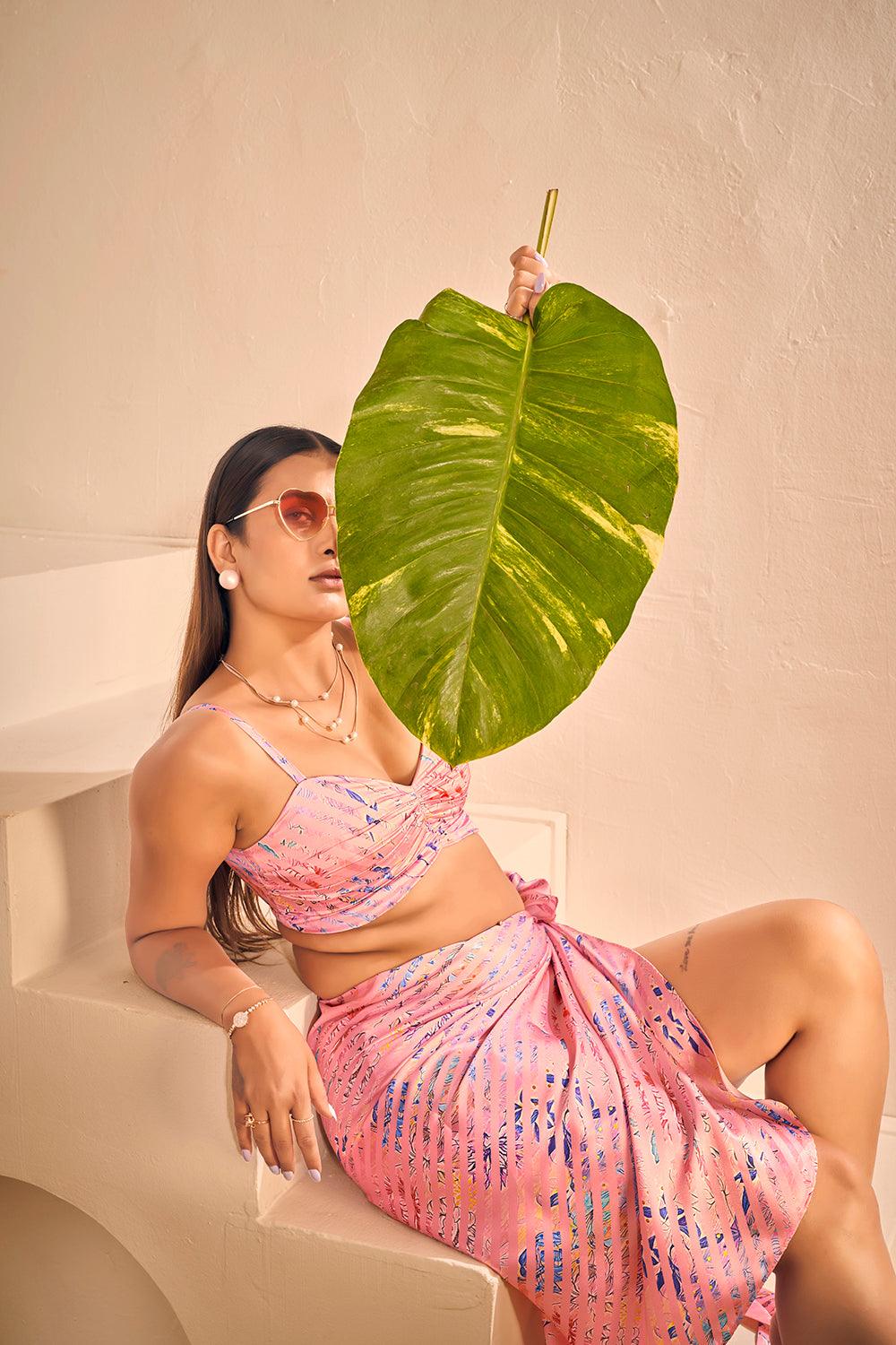 Stylish Pink Two-piece Beach Co-ord Set For Plus Size