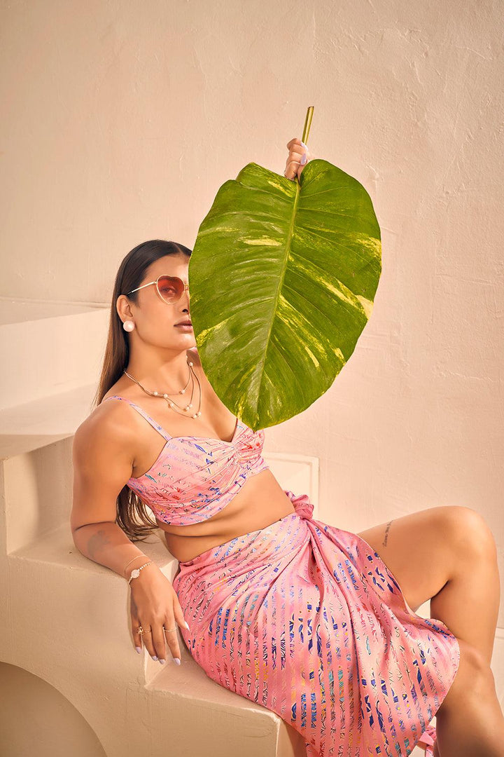 Stylish Pink Two-piece Beach Co-ord Set For Plus Size