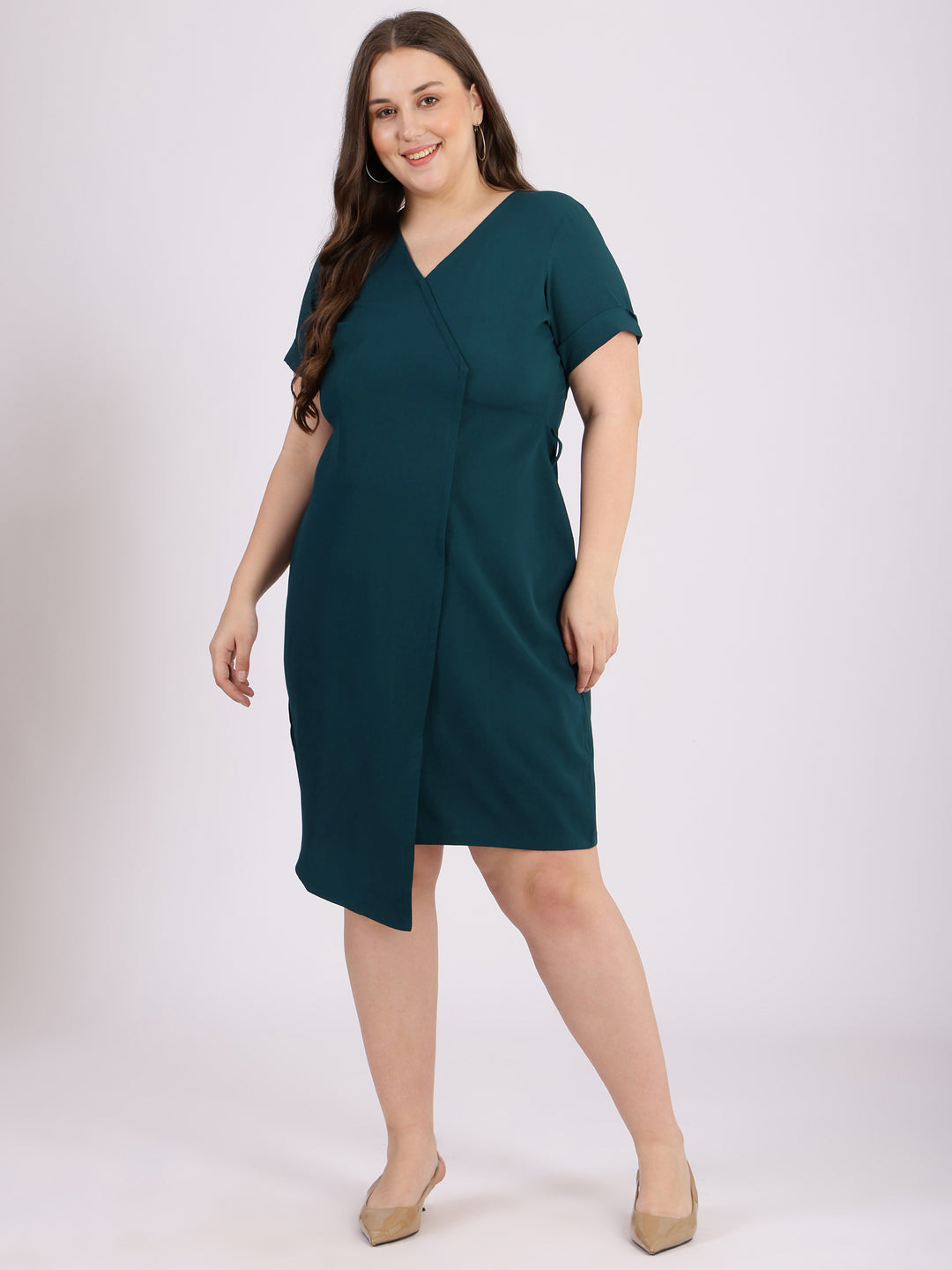 Teal Blue Bodycon V-Neck Evening Wear Dress