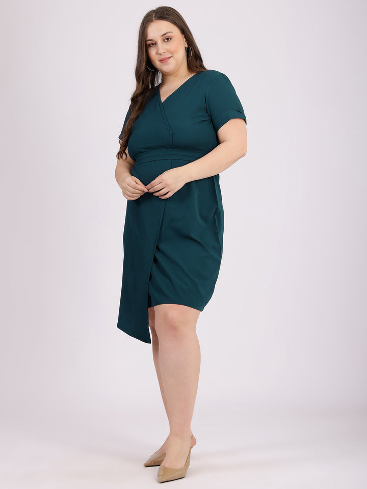 Teal Bodycon V-Neck Evening Wear Dress  For Plus Size