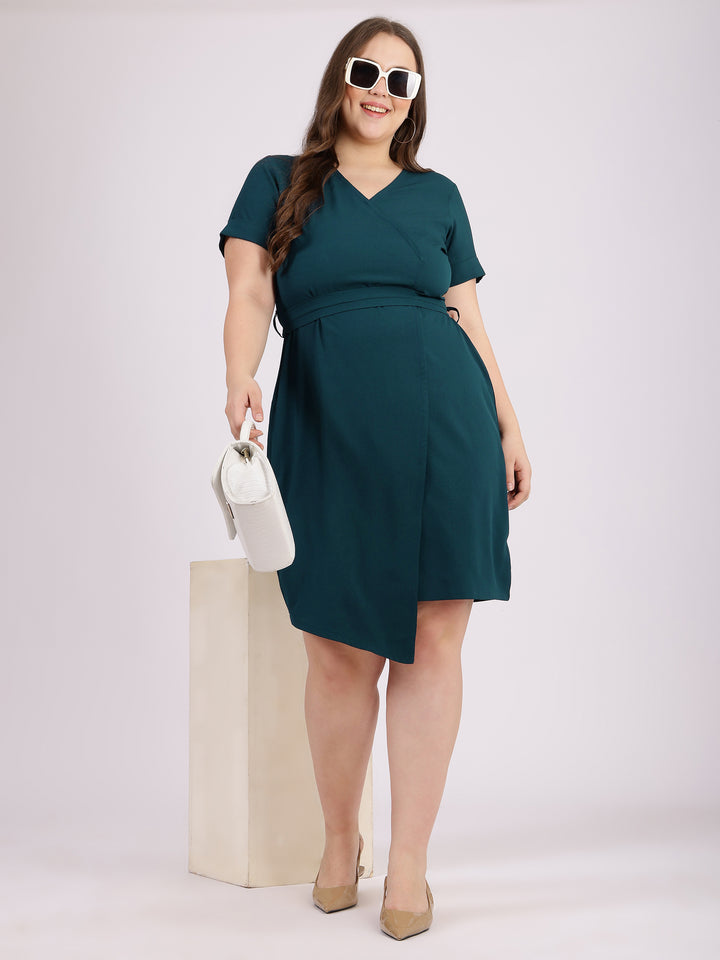 Teal Color Bodycon V-Neck Evening Wear Dress