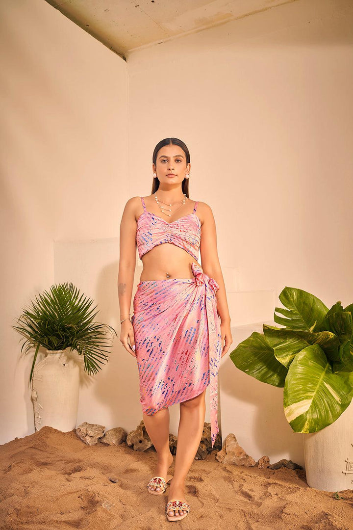 Trendy Pink Abstract Printed Sarong Beach Cover Ups Resort Wear