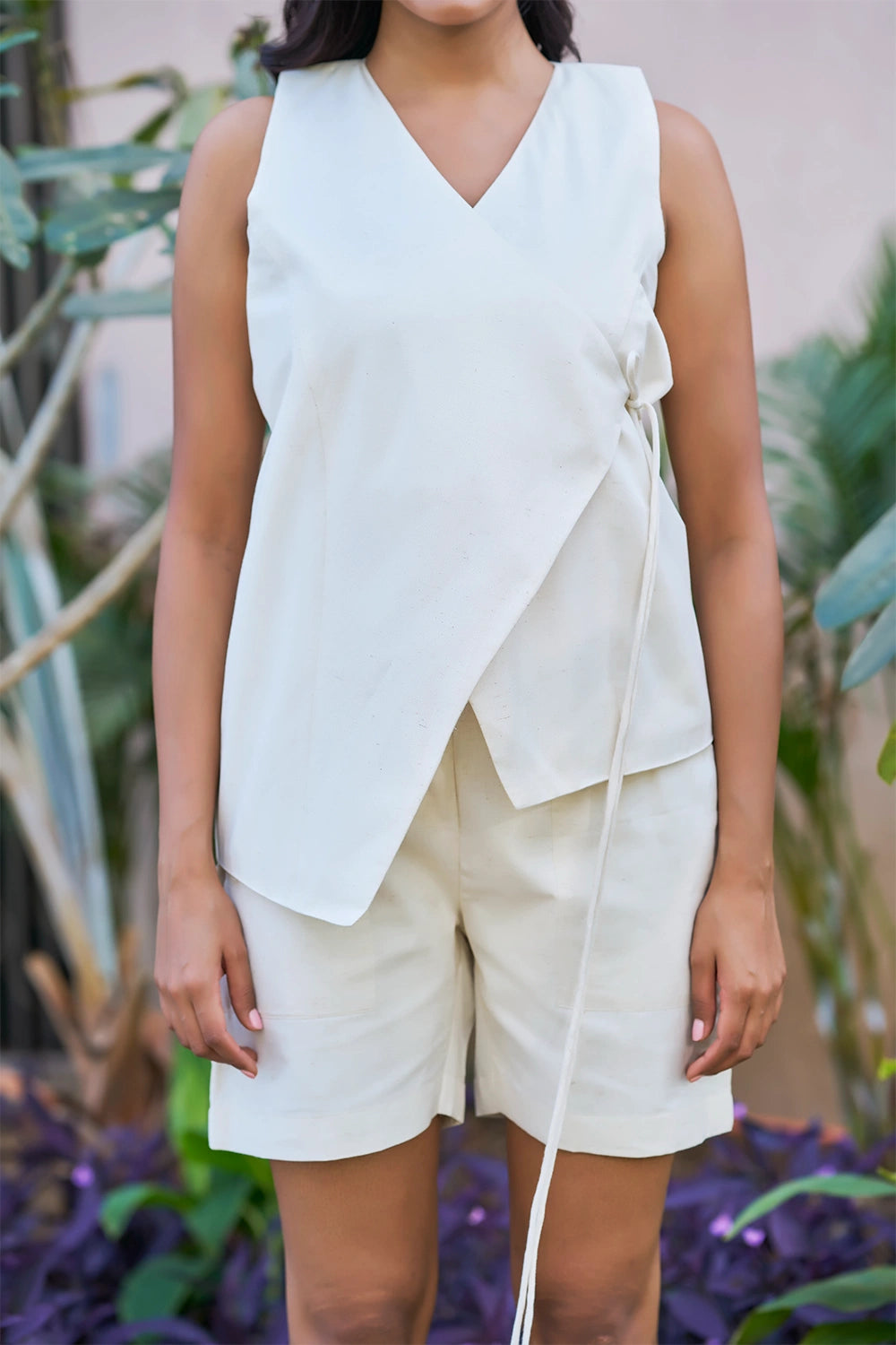 White Color Cotton Angrakha Pattern Casual Co-ord Set For Women