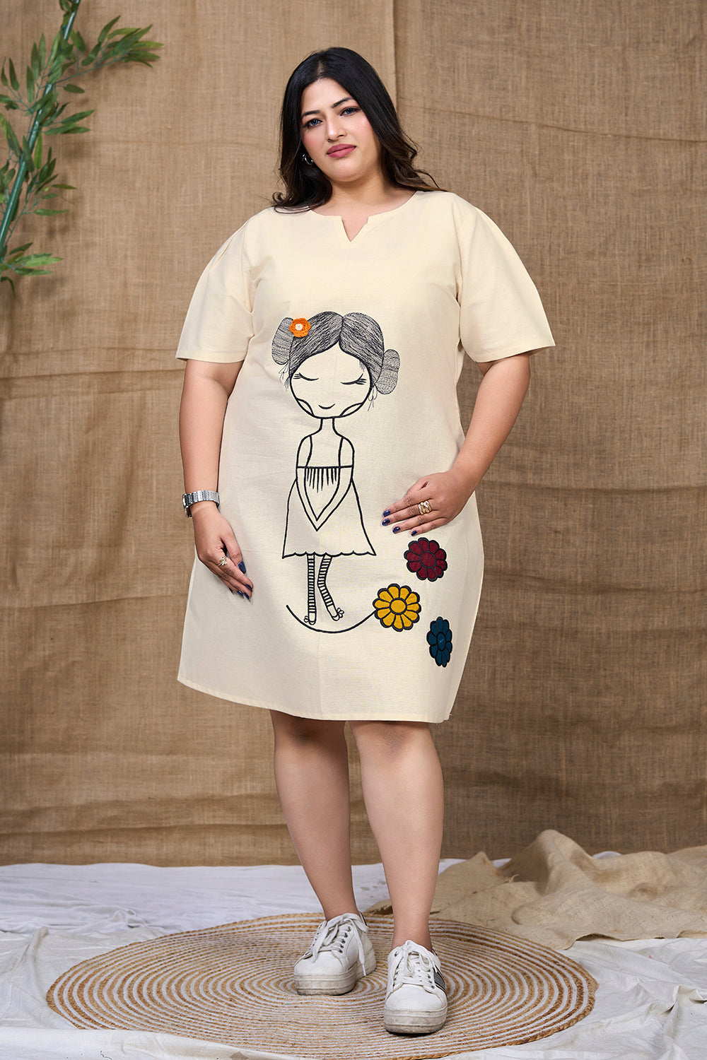 White_Cotton_Dress_One_Piece_With_Embroidery