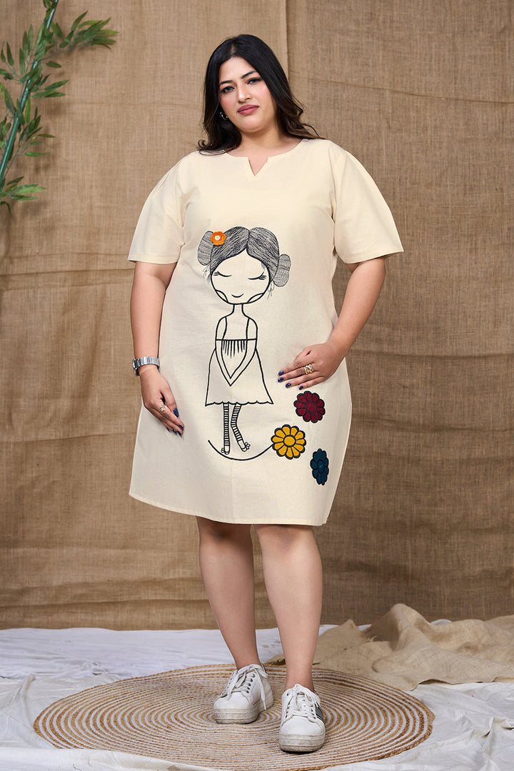 White_Cotton_Dress_One_Piece_With_Embroidery