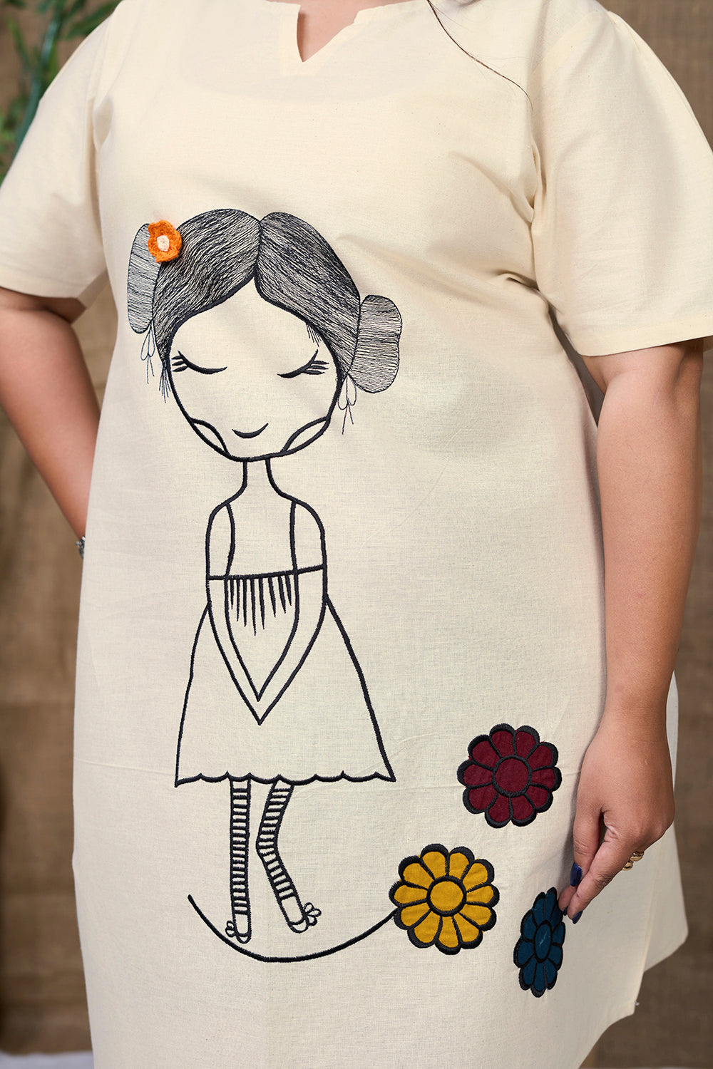 White_Cotton_Dress_Round_V_Neck