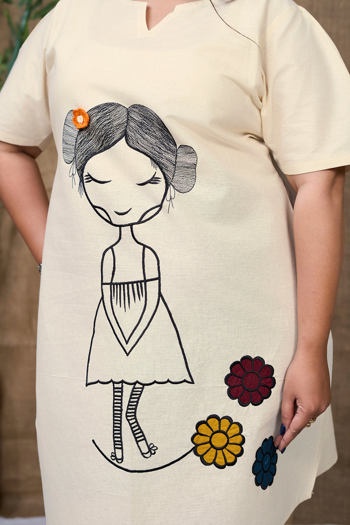 White_Cotton_Dress_Round_V_Neck