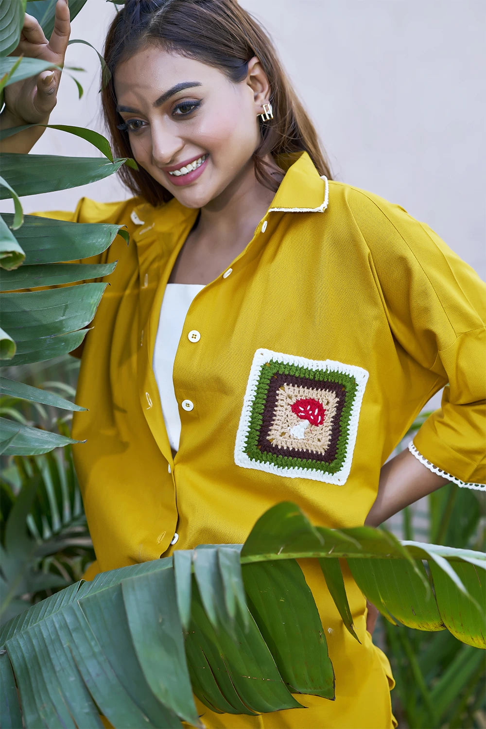 Yellow casual resort wear for women closeup