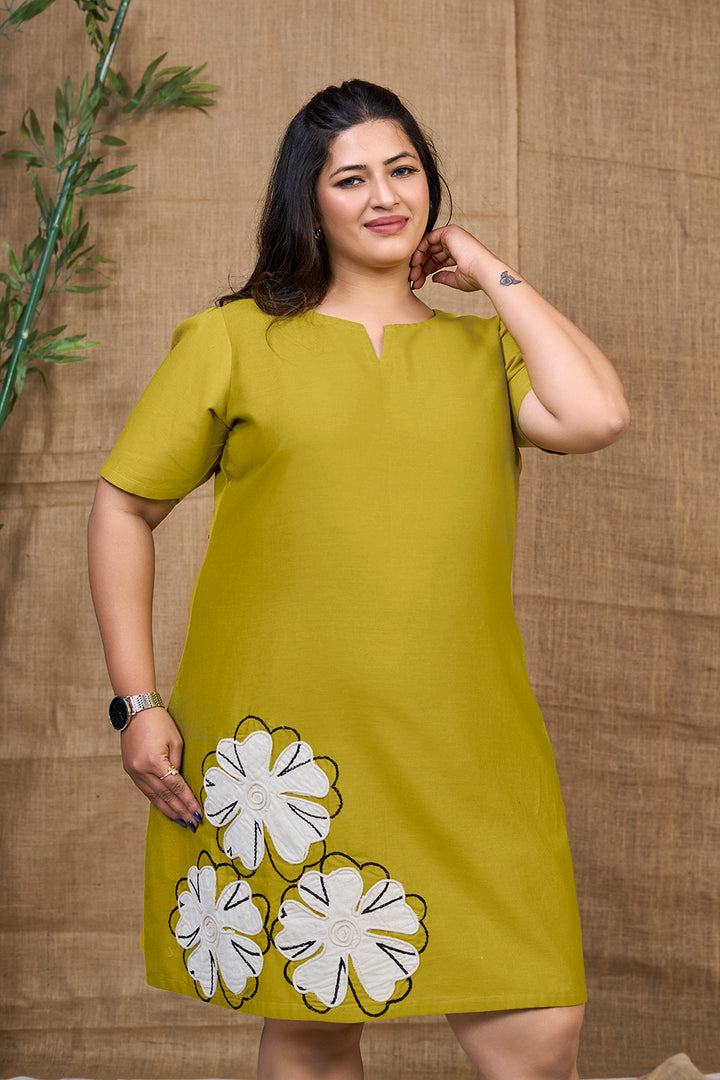 Yellow_plus_size_A line_Patch_Work_dress