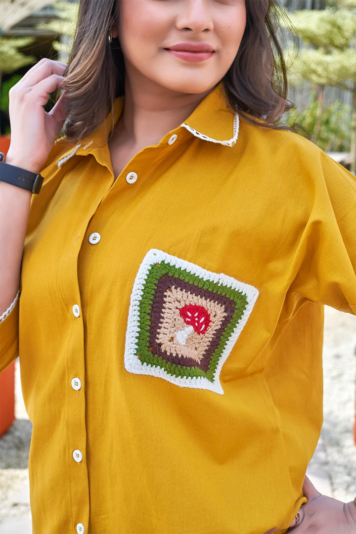 Yellow casual shirt with Embroidered For Women
