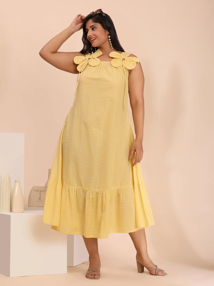 Yellow spaghetti-strap cotton dress for summer