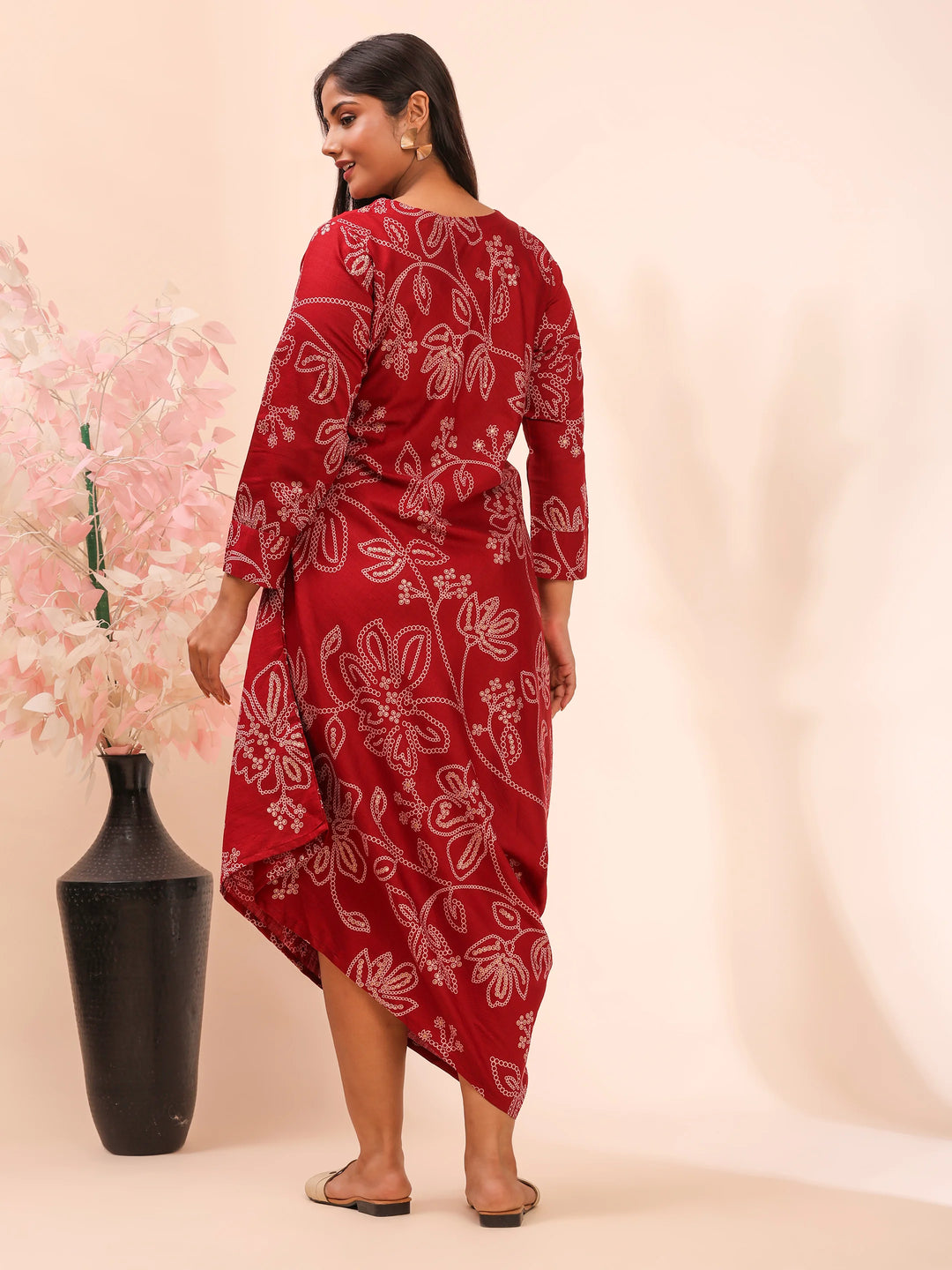 Maroon asymmetric dress for women