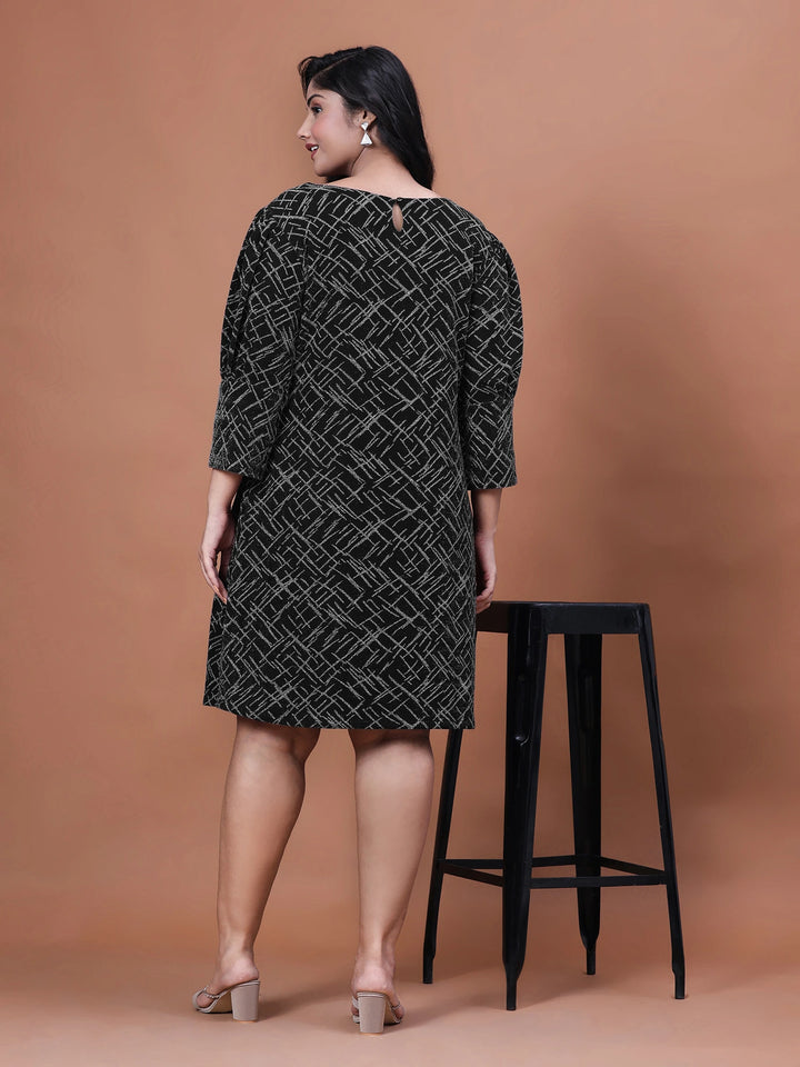 Plus Size Party Wear A-Line Geometric Lycra Dress