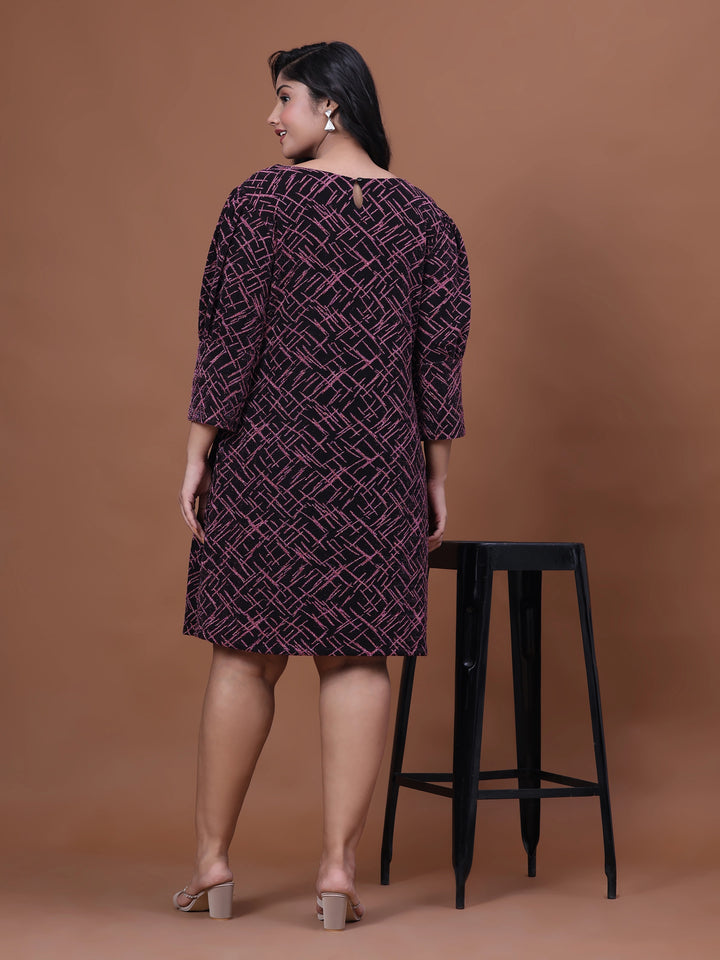 Plus Size Party Wear A-Line Geometric Lycra Dress